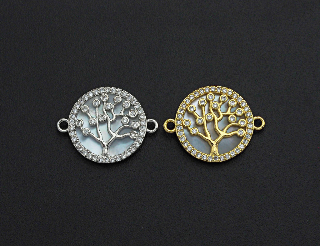 CZ Micro Pave Lucky Tree on Mother-of-pearl Connector, Cubic