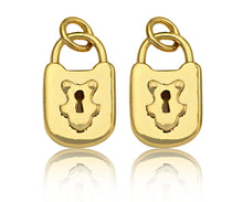 Load image into Gallery viewer, Dainty Gold Padlock Charms, Dainty Lock Teddy Bear Charms, Gold Char Pendant, Padlock Necklace Charms, 9x15mm, Sku#F1339