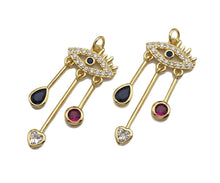 Load image into Gallery viewer, Clorful CZ Micro Pave Evil Eye With Heart Teardrop Coin Pendant Shape Charm Pendant, Cubic Zirconia Evil Eye Charm,16x38mm,Sku#LK159