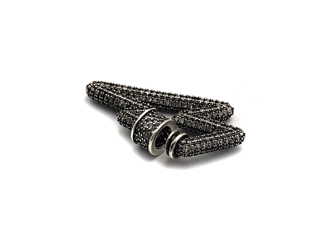 Antique Silver Clear CZ Micro Pave Lightning Shape Clasp, Antique Silver Plated Clasp, 17x33mm, sku#H163