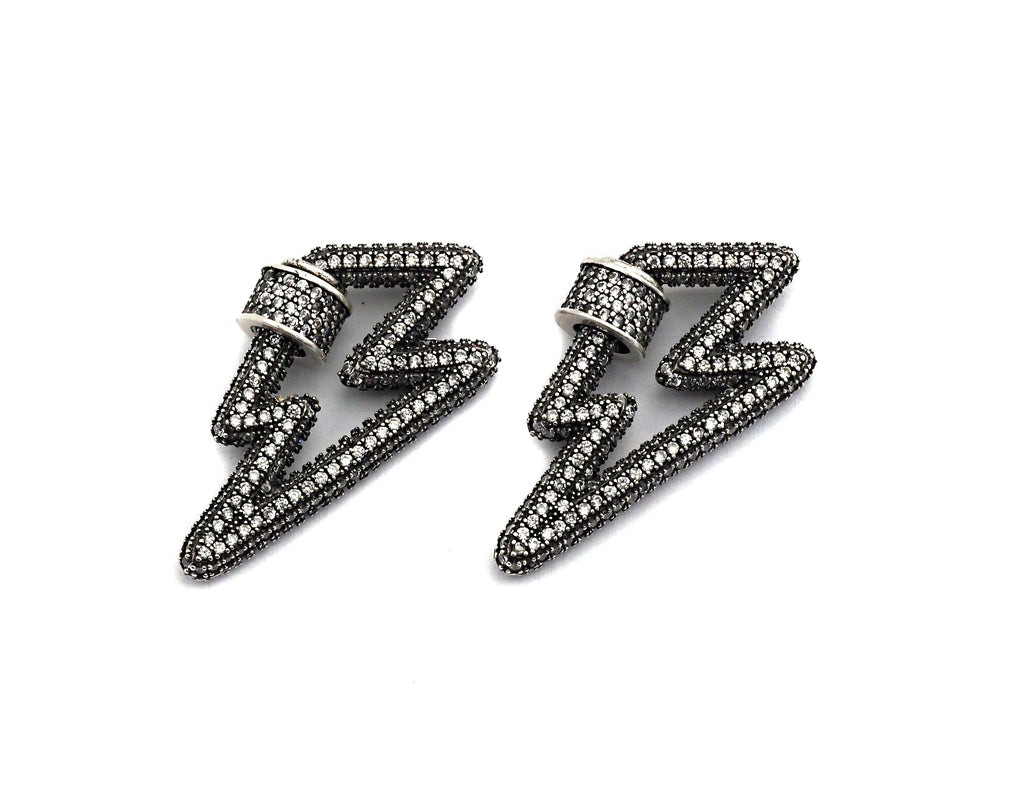 Antique Silver Clear CZ Micro Pave Lightning Shape Clasp, Antique Silver Plated Clasp, 17x33mm, sku#H163