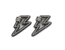 Load image into Gallery viewer, Antique Silver Clear CZ Micro Pave Lightning Shape Clasp, Antique Silver Plated Clasp, 17x33mm, sku#H163