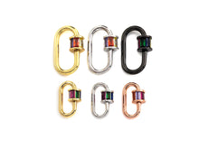 Load image into Gallery viewer, Colorful Baguette CZ Oval Shape Clasp, Gold Silver Black  Rose Gold Plated Clasp, Carabiner Clasp, 13x20mm/18x28mm, sku#H189
