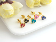 Load image into Gallery viewer, CZ Enamel Round Stud Earrings, Sku#J164C