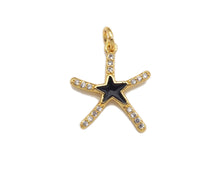 Load image into Gallery viewer, CZ Enamel Starfish Shape Charm, Gold/Silver Finish Enamel CZ Pave Star Fish Pendant, Pave Charm,16x18mm, sku#L323