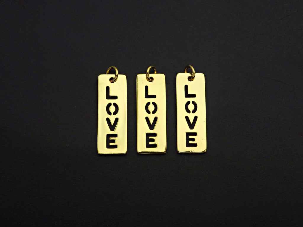 Hollow Out LOVE Long Bar Pendant, Rectangle Cubic Zirconia Pendant, DIY Mother's Day Gift, 11x29mm, Sku#F1100