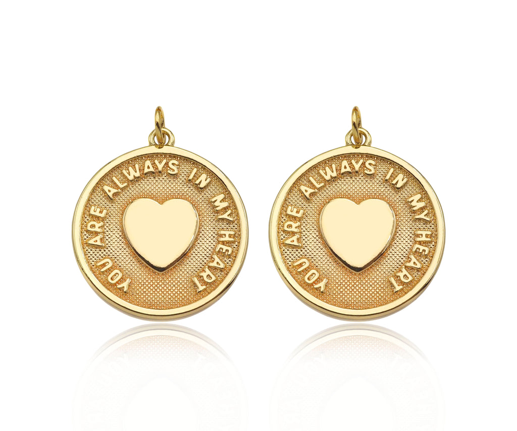 14K Gold Filled Heart On Round Medallion Pendant,SKU#LX03
