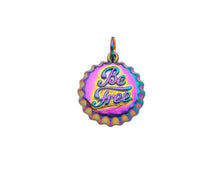 Load image into Gallery viewer, Rainbow Enamel Be Free Word On Bottle Cap Shape Pendant,Gold Enamel Charm, Necklace Bracelet Charm Pendant,15x17mm, Sku#F1376