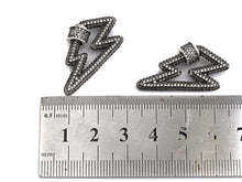 Load image into Gallery viewer, Antique Silver Clear CZ Micro Pave Lightning Shape Clasp, Antique Silver Plated Clasp, 17x33mm, sku#H163