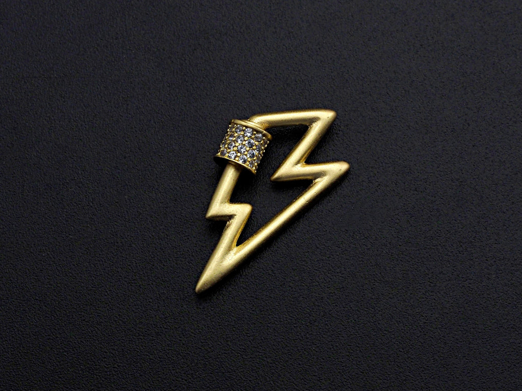 Matte Gold CZ Micro pave Lightning Shape Clasp, CZ Pave Clasp, Matte light Gold Carabiner Clasp, 15x27mm, sku#H198