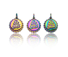 Load image into Gallery viewer, Rainbow Enamel Be Free Word On Bottle Cap Shape Pendant,Gold Enamel Charm, Necklace Bracelet Charm Pendant,15x17mm, Sku#F1376