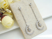 Load image into Gallery viewer, CZ  Moon North Star Dangle Earrings, Sku#J244