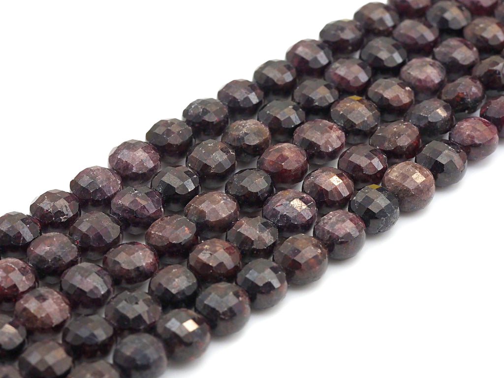Double Sided Turtle Shell Cut Natural Garnet Coin beads, 8mm Flat coin faceted, Natural Gemstone Beads, 16 Full strand, sku#U608
