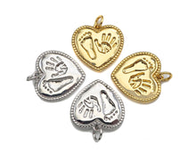 Load image into Gallery viewer, High Polished Hand and Foot On Heart Shape Charms,  18x18mm,Sku#F1273C