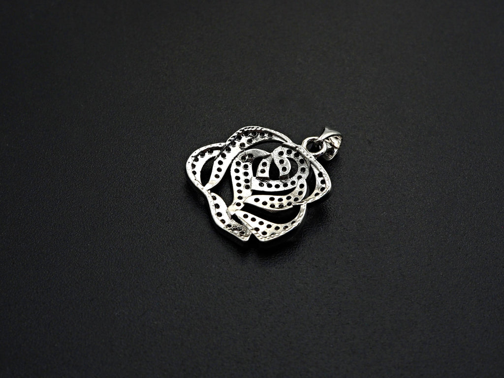 CZ Micro Pave Rose Flower Pendant/Charm,Cubic Zirconia Paved