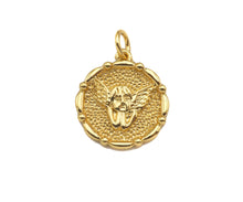 Load image into Gallery viewer, 18K Dainty Gold Angel Face On Round Coin Shape Pendant/Charm,Gold Angle Medallion Charm, Necklace Bracelet Charm Pendant,17x15mm, Sku#F1362