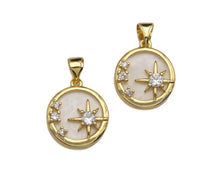 Load image into Gallery viewer, Clear CZ Micro Pave North Star On Round Coin Shape Pendant Charm, Cubic Zirconia Round Coin Mother Of Pearl Charm,14x16mm,sku#LK160