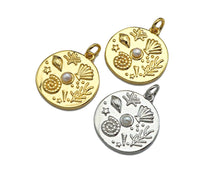 Load image into Gallery viewer, CZ Micro Pave Underwater World pearl Center Coin Pendant/Charm,Sheell Snail Pearl, sku#L400