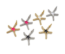 Load image into Gallery viewer, CZ Enamel Starfish Shape Charm, Gold/Silver Finish Enamel CZ Pave Star Fish Pendant, Pave Charm,16x18mm, sku#L323