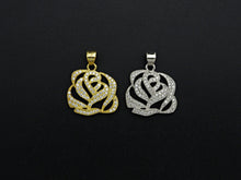 Load image into Gallery viewer, CZ Micro Pave Rose Flower Pendant/Charm,Cubic Zirconia Paved