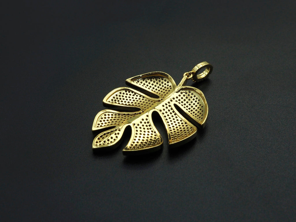 CZ Micro Pave Large Leaf Shape Pendant, Large Leaf Pendants, 30x41mm,sku#F1101