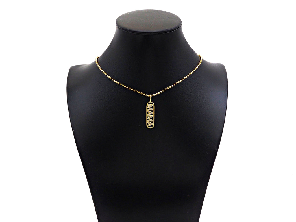 CZ Micro Pave Mama Word On Long Oval Frame Shape Pendant, 18K Gold Filled Charm, DIY Mother's Day Necklace Bracelet Pendant,9x36mm,Sku#JL49