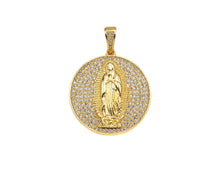 Load image into Gallery viewer, CZ Micro Pave Virgin Mary On Round Coin Shape Pendant,18K Gold Filled/Silver Medallion Charm, Necklace Bracelet Pendant,26x29mm,Sku#F1406