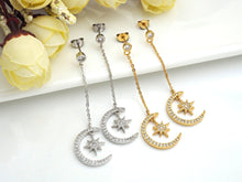 Load image into Gallery viewer, CZ  Moon North Star Dangle Earrings, Sku#J244