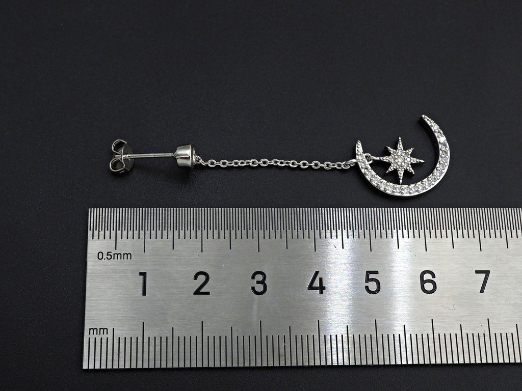 CZ  Moon North Star Dangle Earrings, Sku#J244