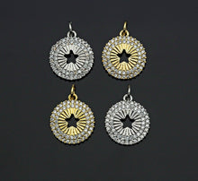 Load image into Gallery viewer, CZ Micro Pave Hollow Out Five Star On Round Coin Shape Pendant, Gold/Silver Plated,Necklace Bracelet Charm Pendant,14x16mm,sku#F1253