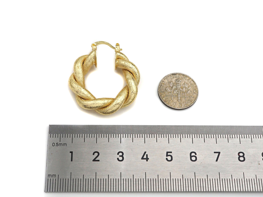 Matte Gold Twisted Hoop Earrings, Bold Gold Hoop Earrings, C