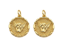 Load image into Gallery viewer, 18K Dainty Gold Angel Face On Round Coin Shape Pendant/Charm,Gold Angle Medallion Charm, Necklace Bracelet Charm Pendant,17x15mm, Sku#F1362