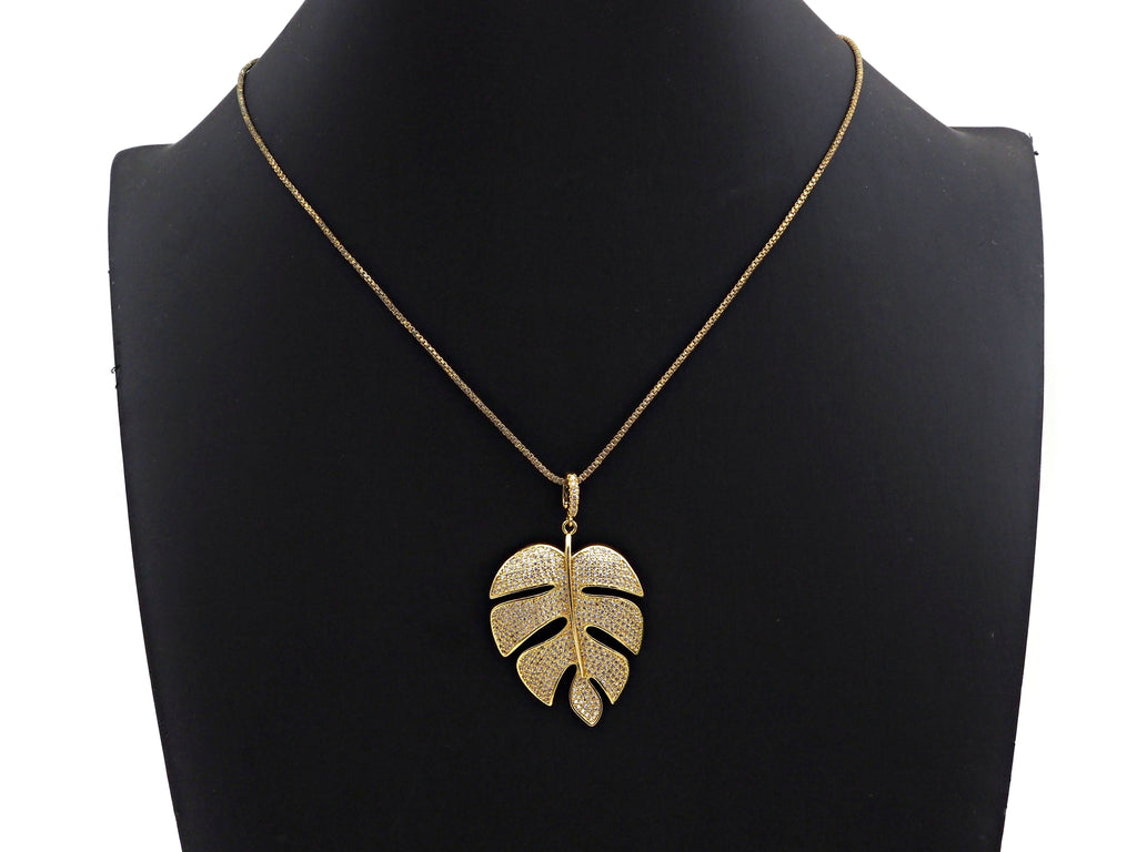 CZ Micro Pave Large Leaf Shape Pendant, Large Leaf Pendants, 30x41mm,sku#F1101