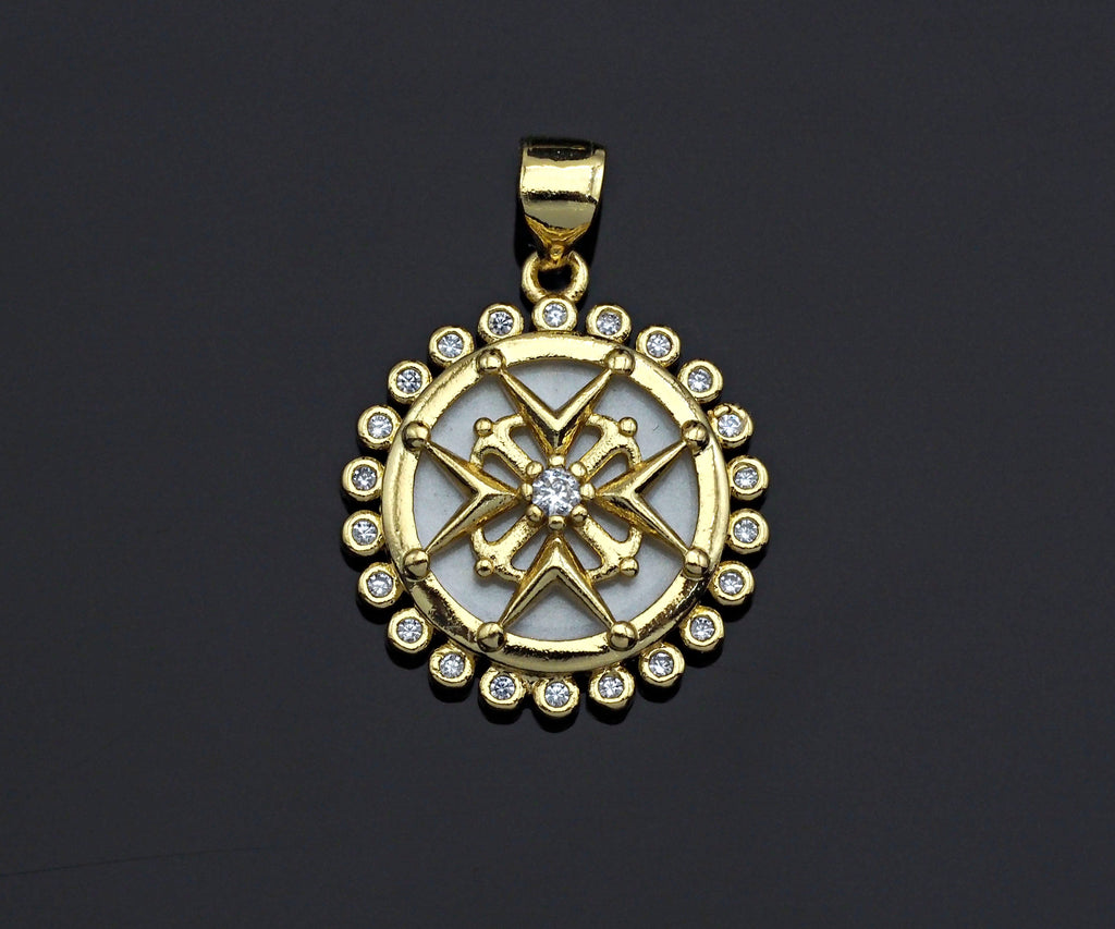 Clear CZ Micro Pave Pattern On Round Coin Shape Pendant Charm, Cubic Zirconia Round Mother of Pearl Charm,17x20mm,sku#LK161
