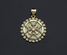 Load image into Gallery viewer, Clear CZ Micro Pave Pattern On Round Coin Shape Pendant Charm, Cubic Zirconia Round Mother of Pearl Charm,17x20mm,sku#LK161