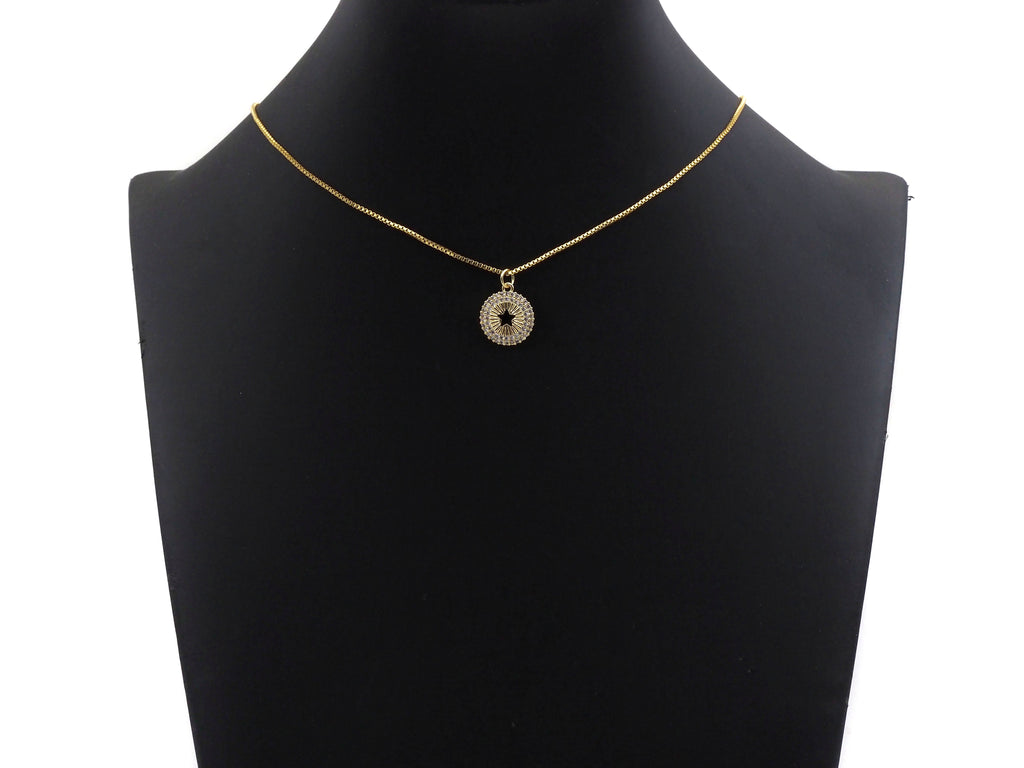 CZ Micro Pave Hollow Out Five Star On Round Coin Shape Pendant, Gold/Silver Plated,Necklace Bracelet Charm Pendant,14x16mm,sku#F1253