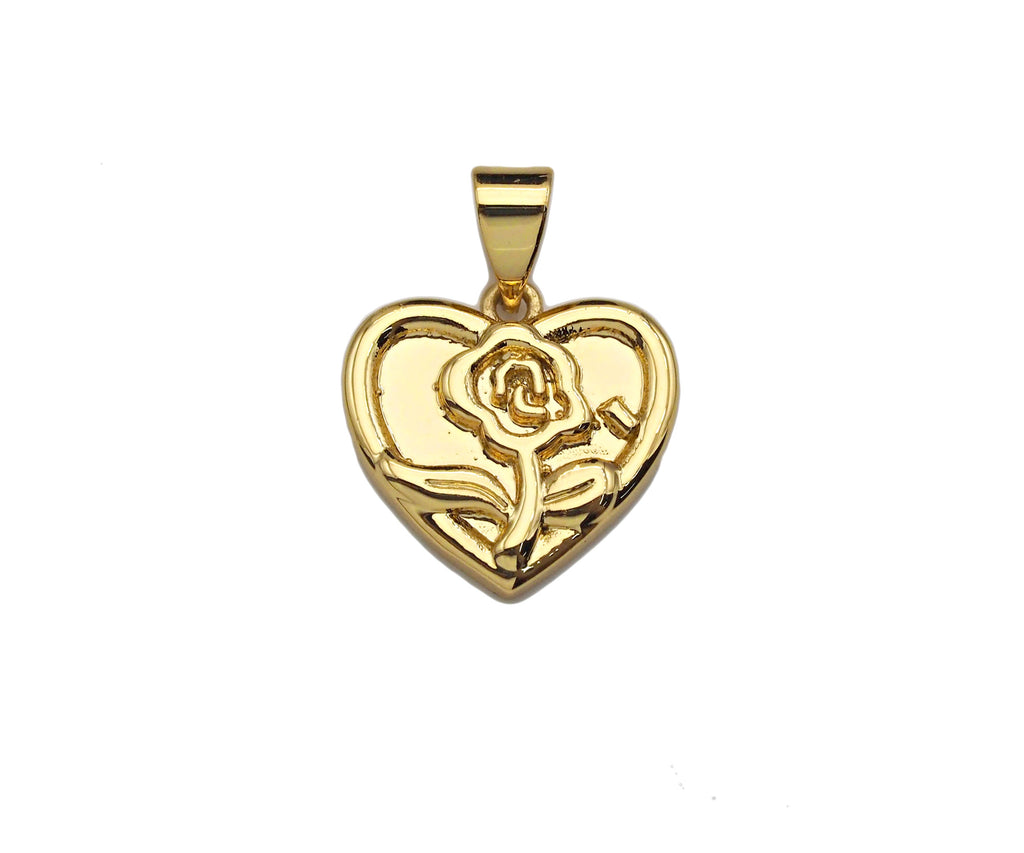 Dainty Gold Rose Flower On Heart Shape Charms,  15x14mm, Sku#F1296C