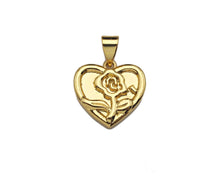 Load image into Gallery viewer, Dainty Gold Rose Flower On Heart Shape Charms,  15x14mm, Sku#F1296C