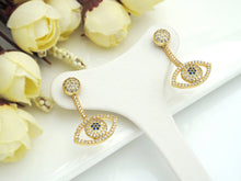 Load image into Gallery viewer, CZ Evil Eye Dnagle Earrings, Sku#J231