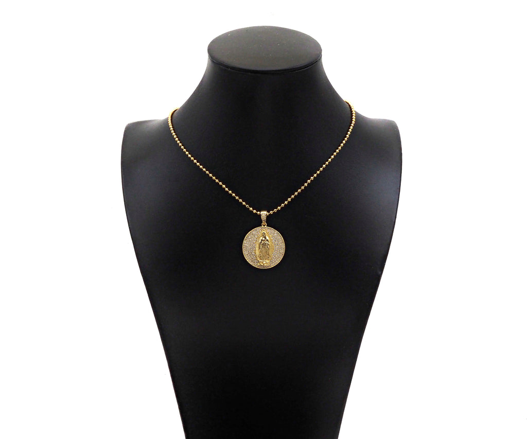 CZ Micro Pave Virgin Mary On Round Coin Shape Pendant,18K Gold Filled/Silver Medallion Charm, Necklace Bracelet Pendant,26x29mm,Sku#F1406