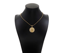 Load image into Gallery viewer, CZ Micro Pave Virgin Mary On Round Coin Shape Pendant,18K Gold Filled/Silver Medallion Charm, Necklace Bracelet Pendant,26x29mm,Sku#F1406