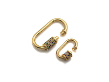 Load image into Gallery viewer, Colorful CZ Micro Pave Oval Shape Clasp, Gold Plated U Shape Clasp, Pave Lock, Carabiner clasp, 17x29mm/12x19mm, sku#K83