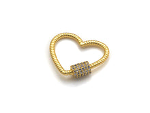Load image into Gallery viewer, CZ Micro pave Heart Clasp, Heart Carabiner Clasp, sku#H199