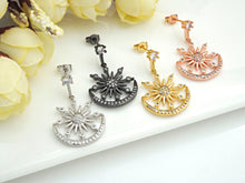 Load image into Gallery viewer, CZ Micro Pave Fan Shape Earring, Star Moon Dangle Earrings, Clear CZ micro pave earrings, 20x31mm, sku#J245