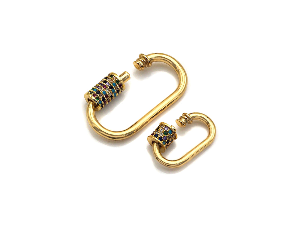 Colorful CZ Micro Pave Oval Shape Clasp, Gold Plated U Shape Clasp, Pave Lock, Carabiner clasp, 17x29mm/12x19mm, sku#K83