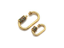 Load image into Gallery viewer, Colorful CZ Micro Pave Oval Shape Clasp, Gold Plated U Shape Clasp, Pave Lock, Carabiner clasp, 17x29mm/12x19mm, sku#K83