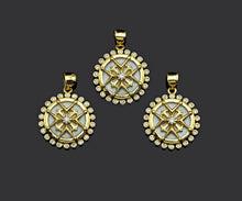 Load image into Gallery viewer, Clear CZ Micro Pave Pattern On Round Coin Shape Pendant Charm, Cubic Zirconia Round Mother of Pearl Charm,17x20mm,sku#LK161