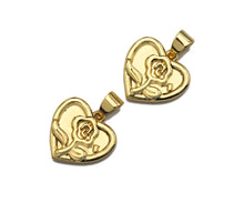 Load image into Gallery viewer, Dainty Gold Rose Flower On Heart Shape Charms,  15x14mm, Sku#F1296C