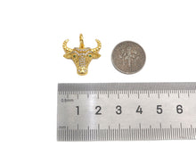Load image into Gallery viewer, CZ Micro Pave Bull's Head Shape Pendant/Charm,Cubic Zirconia Dainty Gold Charm, Necklace Bracelet Charm Pendant,20x18mm, Sku#F1384
