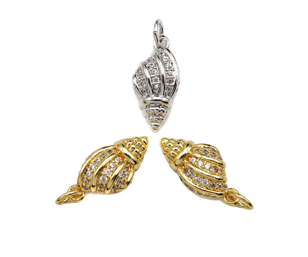 CZ Micro Pave Sea Snail Shape Pendant/Charm, sea shell charm, Sku#L401